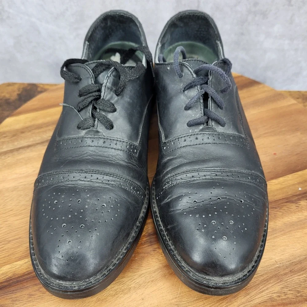 Father And‎ Son Oxford Shoes Mens 10 Black Leather Cap Toe Brogue Dress Shoes